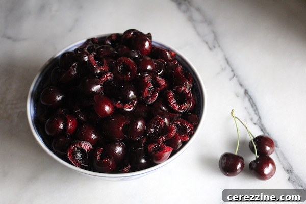 Pitted cherries ready for making jam