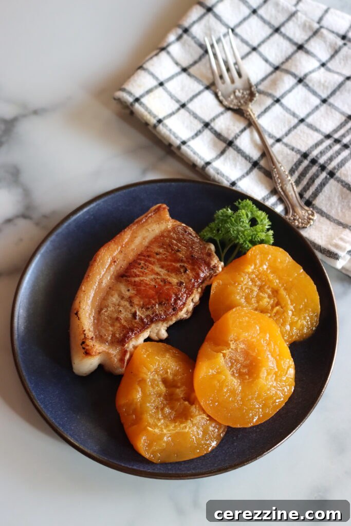 Serving Pickled Peaches with Pork Chops