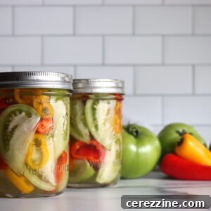 Spicy Pickled Green Tomatoes and hot peppers