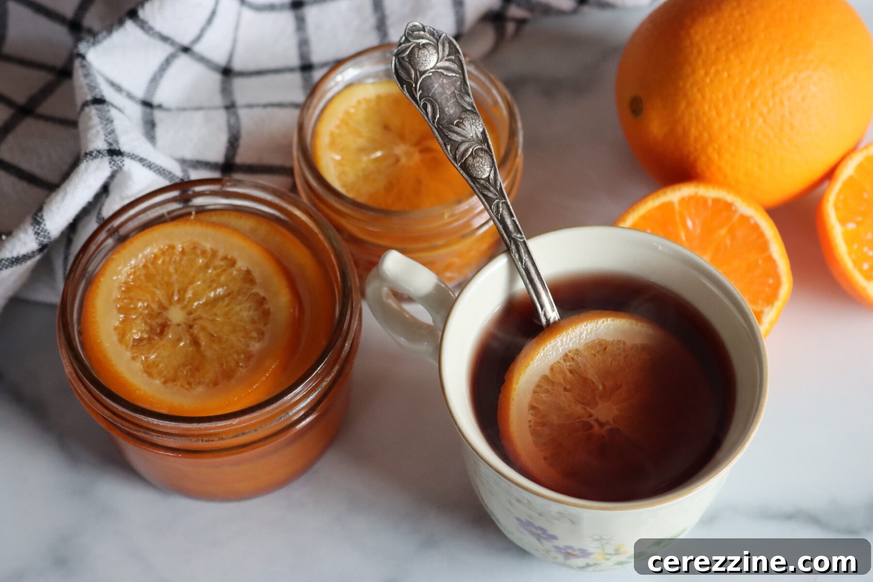 Orange Slices in Honey Syrup served in tea.