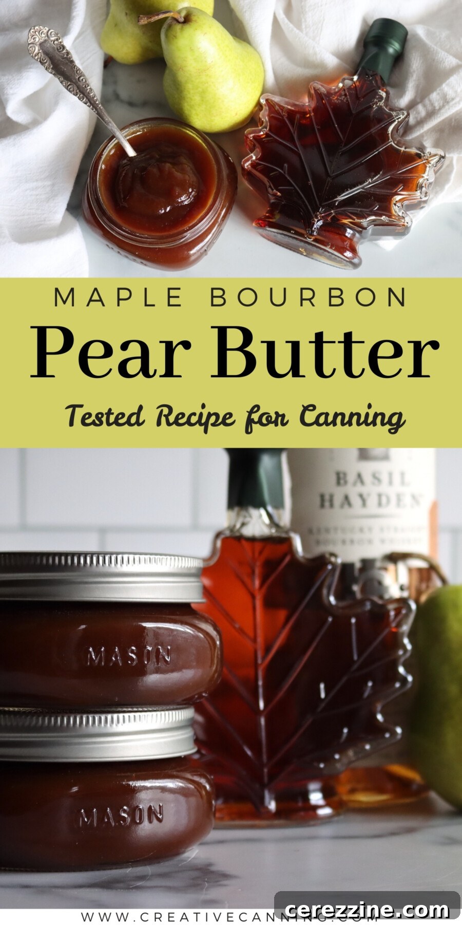 A final close-up of jars of Maple Bourbon Pear Butter ready for storage.
