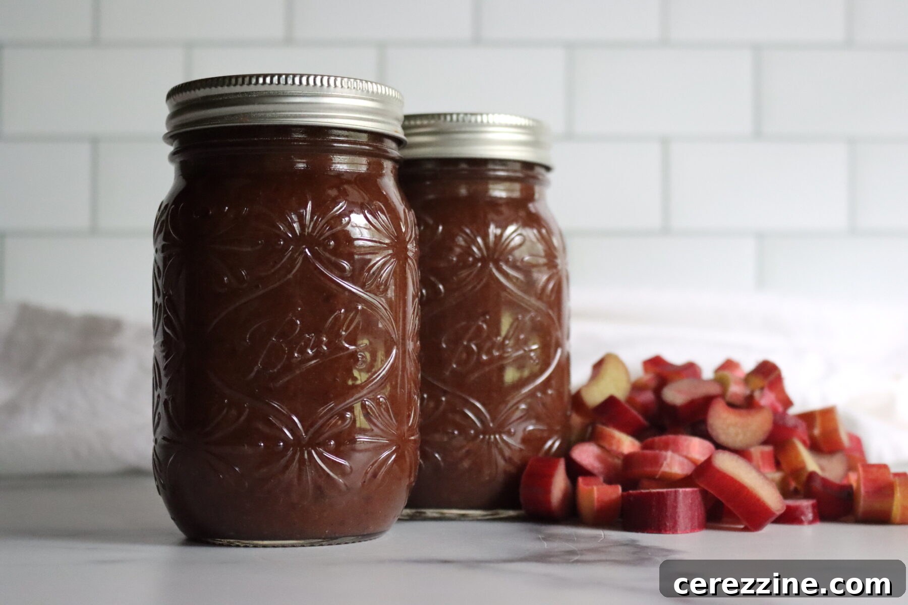 Homemade Rhubarb BBQ Sauce in jars