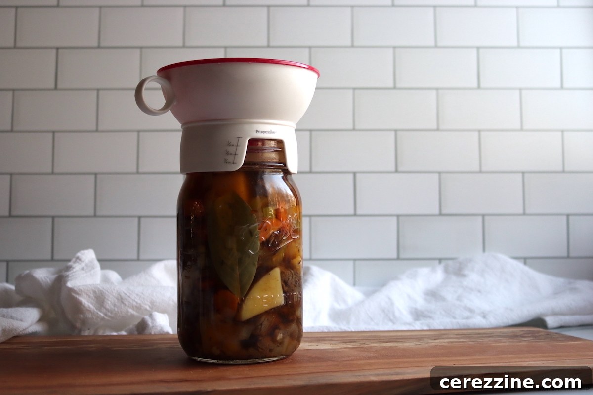 Filling jars with Canning Beef Stew