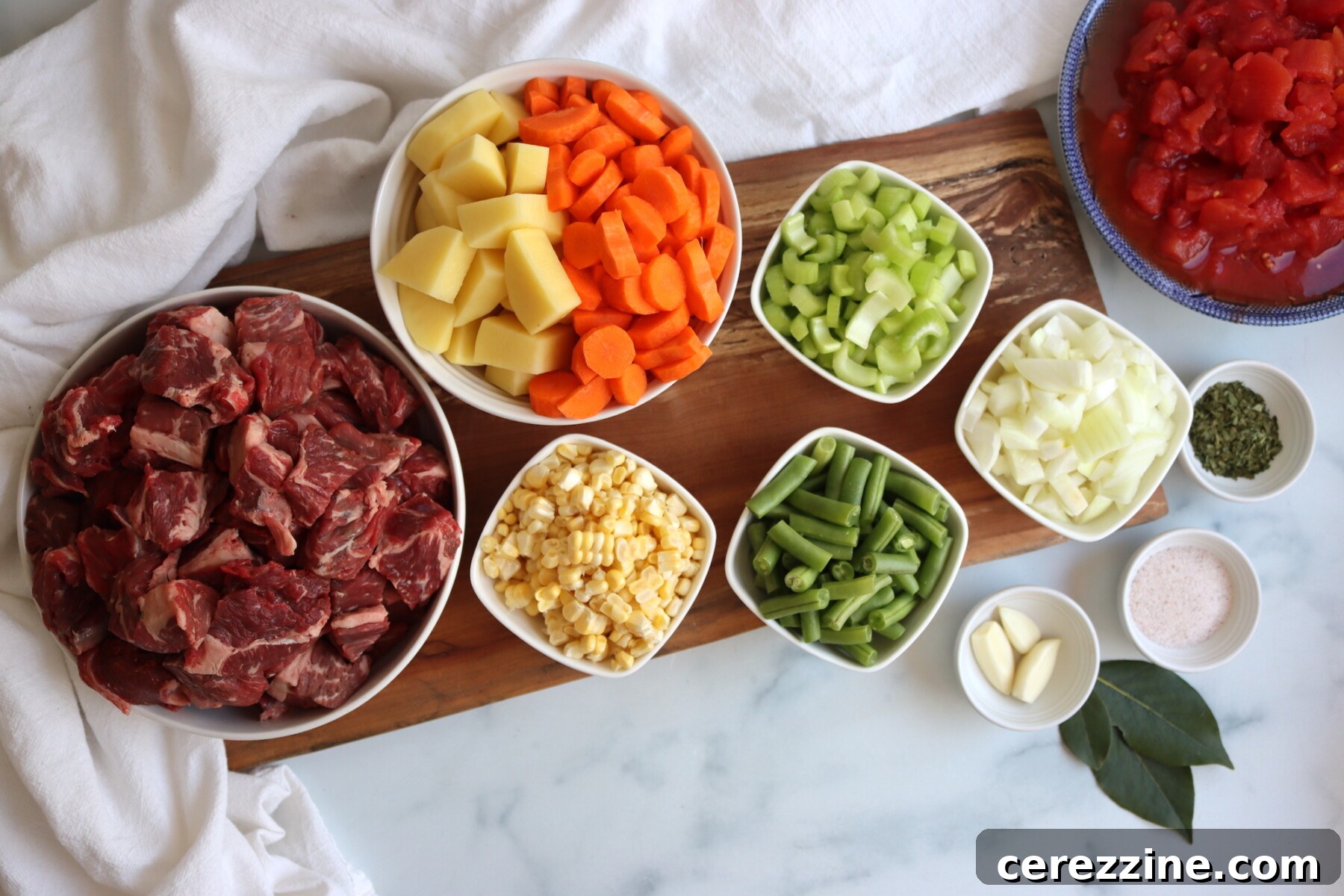 Freshly chopped vegetables and beef stew meat