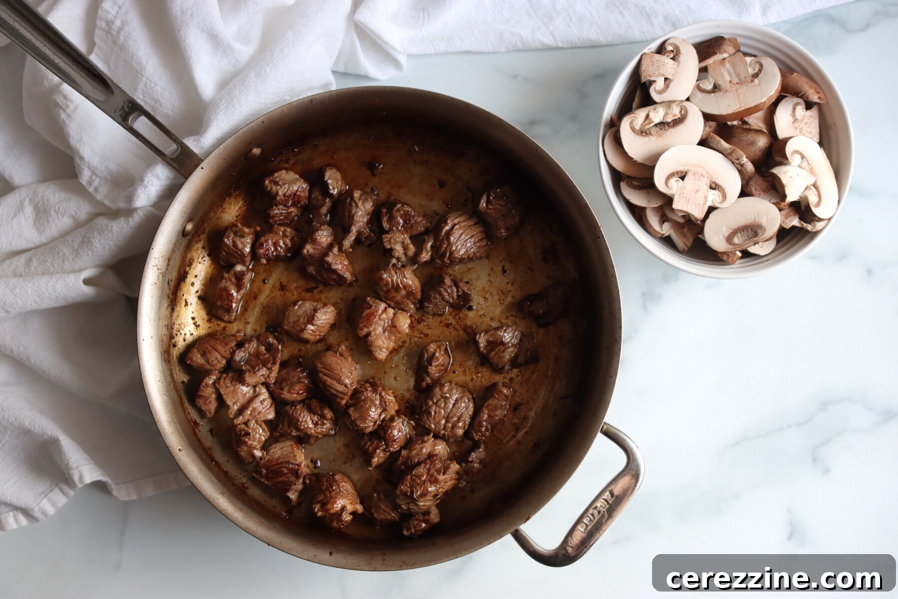Pantry-Bound Beef and Mushroom Stew 8 Browning Meat for Beef Stew with Mushrooms