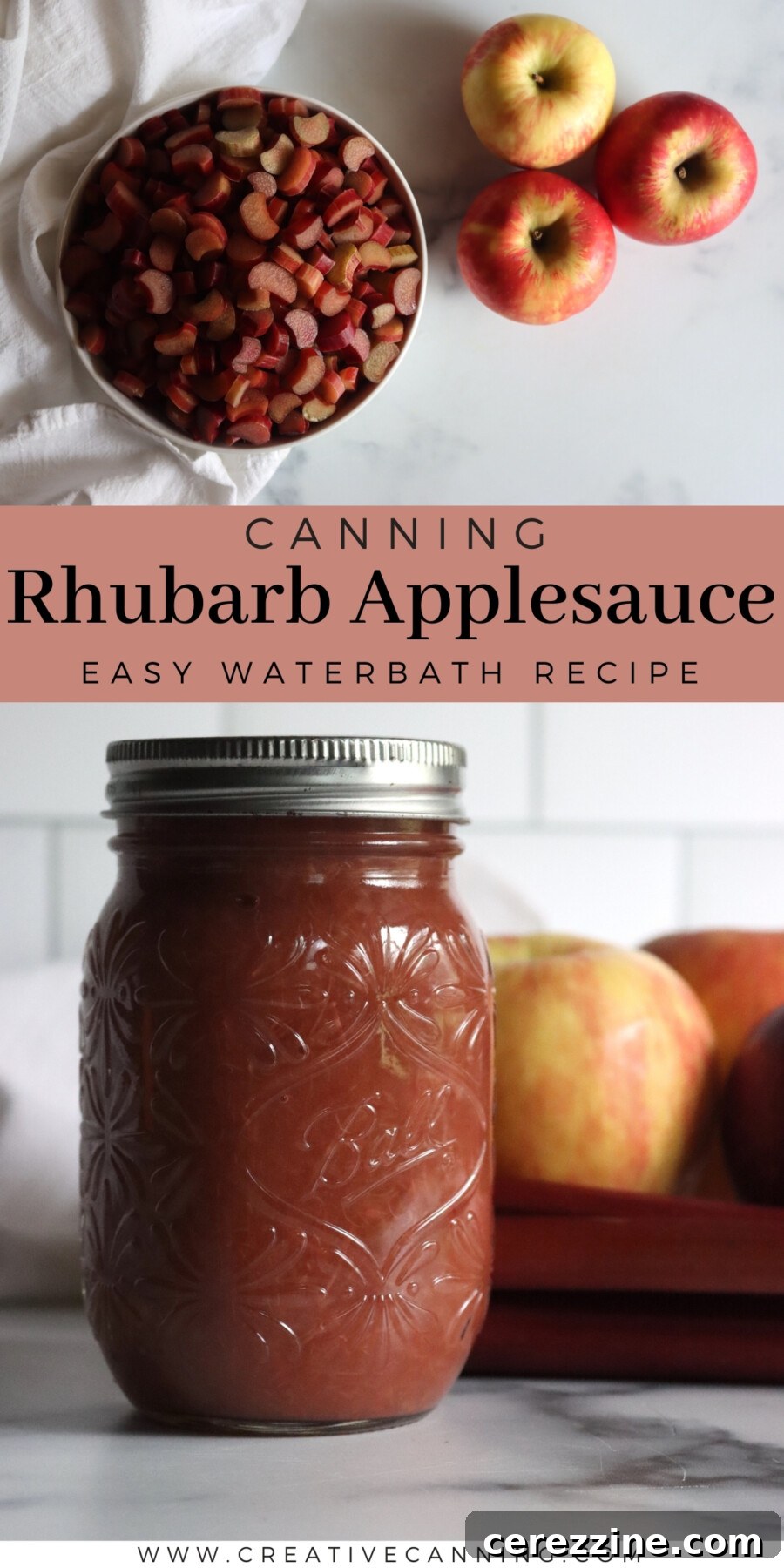 Rhubarb Applesauce Recipe in a bowl with a spoon