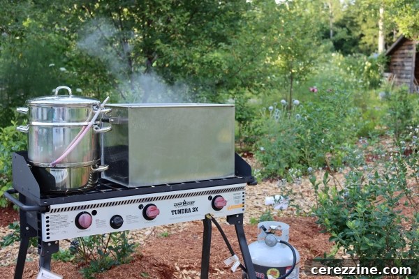 Using a steam juicer in my outdoor canning kitchen