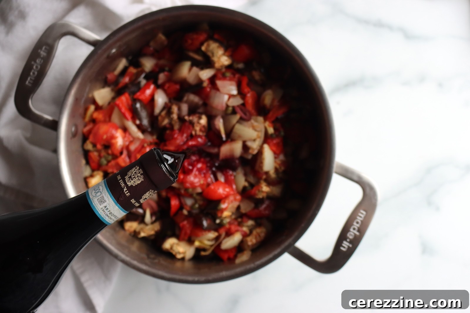 Home Canned Eggplant Puttanesca Sauce Recipe 10 Adding wine to eggplant puttanesca