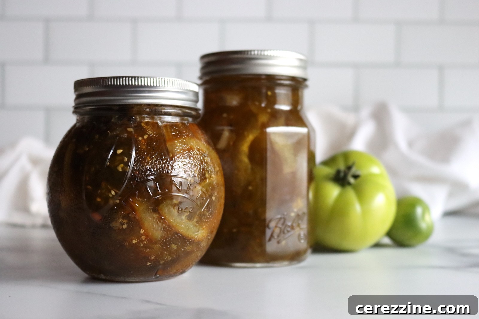 Tangy Green Tomato Marmalade Recipe 3 Green tomato marmalade (front) and Italian Green Tomato Preserves (rear)